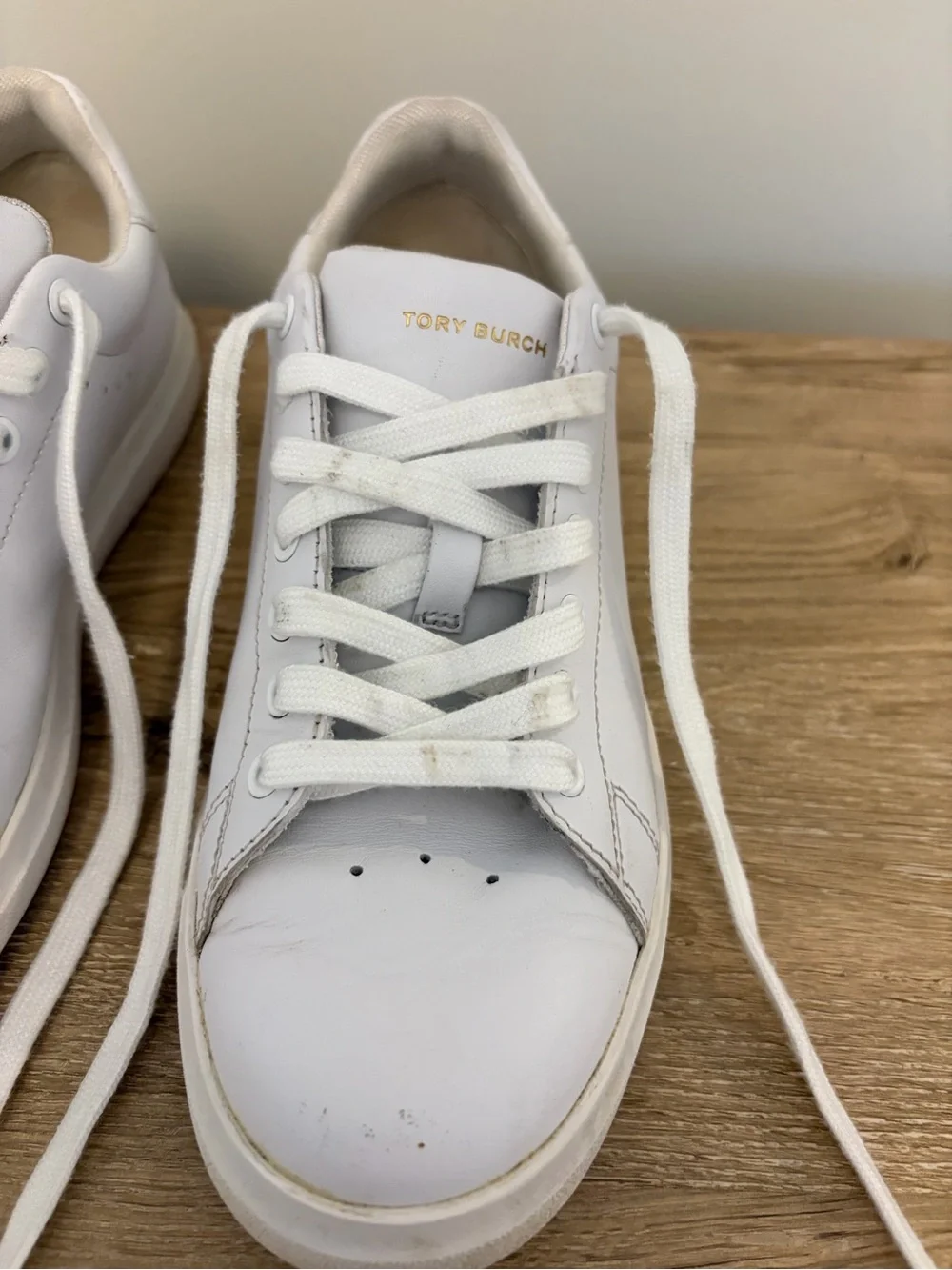 Tory Burch White Leather Low-Top Sneakers with Gold Logo